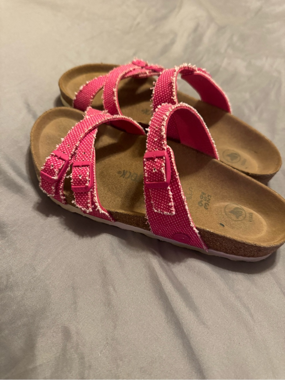 Birkenstock Hot Pink Frayed Double-Strap Sandals 39 - Picture 2 of 7